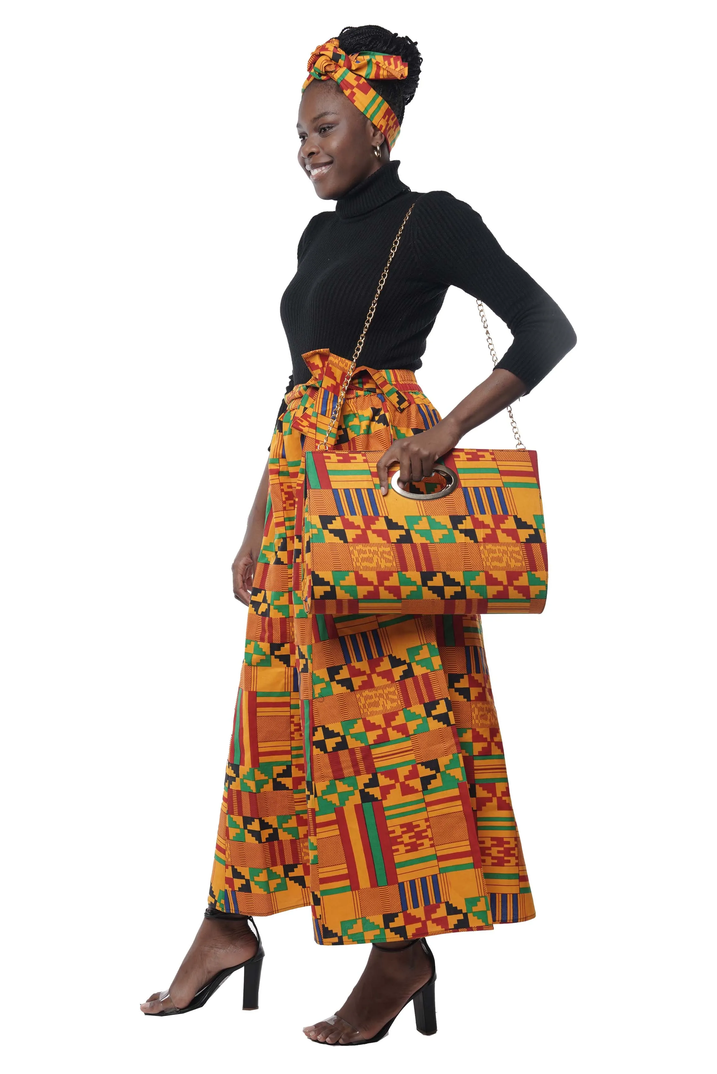 African Wide Palazzo Pants & Matching Handbag Set