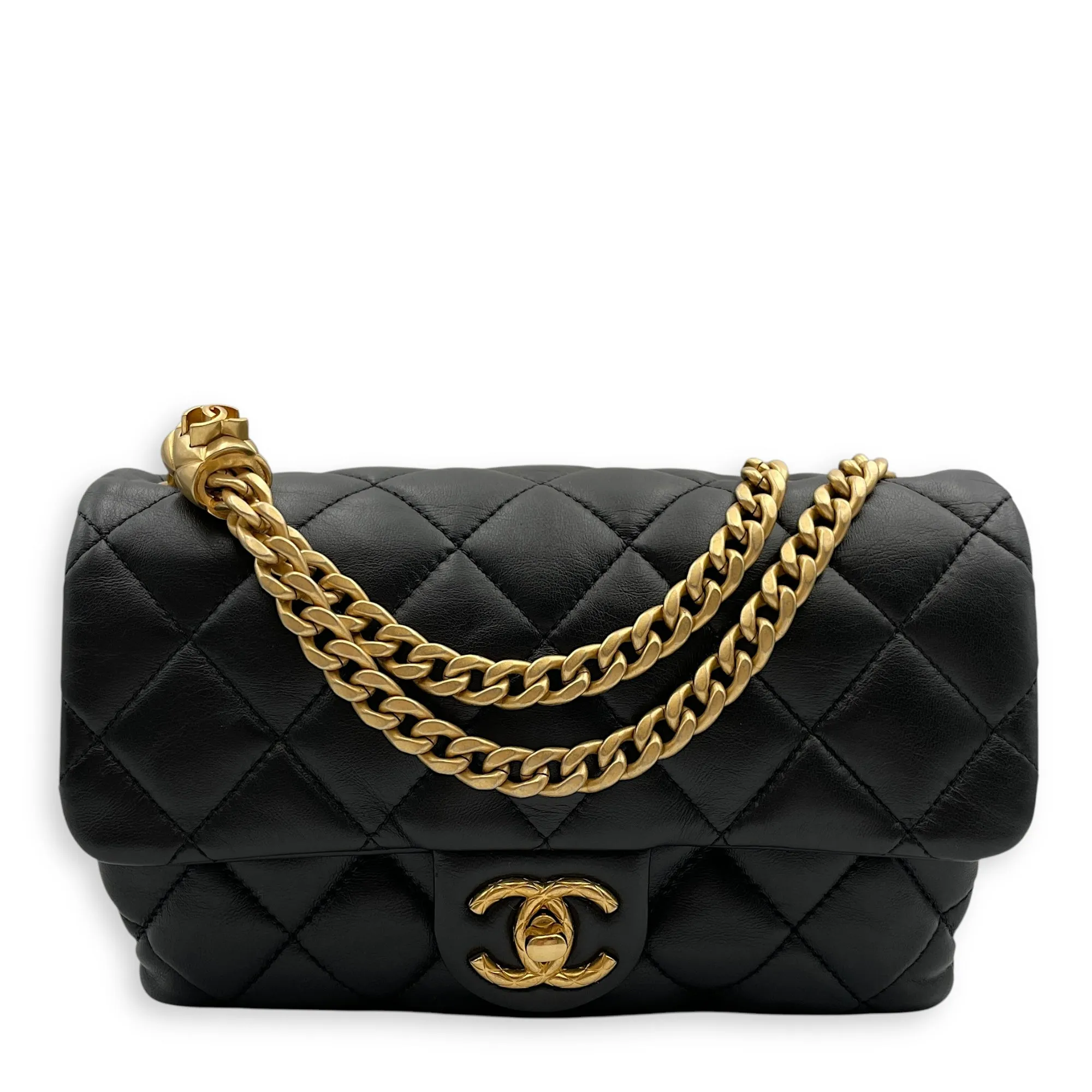 All Slide Seasonal Flap 20x13x8cm Black Crossbody Bag in Lambskin, Gold hardware