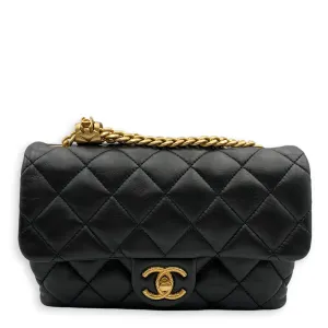 All Slide Seasonal Flap 20x13x8cm Black Crossbody Bag in Lambskin, Gold hardware