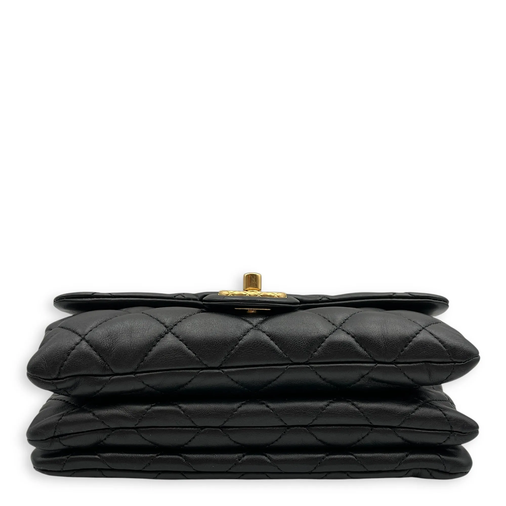 All Slide Seasonal Flap 20x13x8cm Black Crossbody Bag in Lambskin, Gold hardware