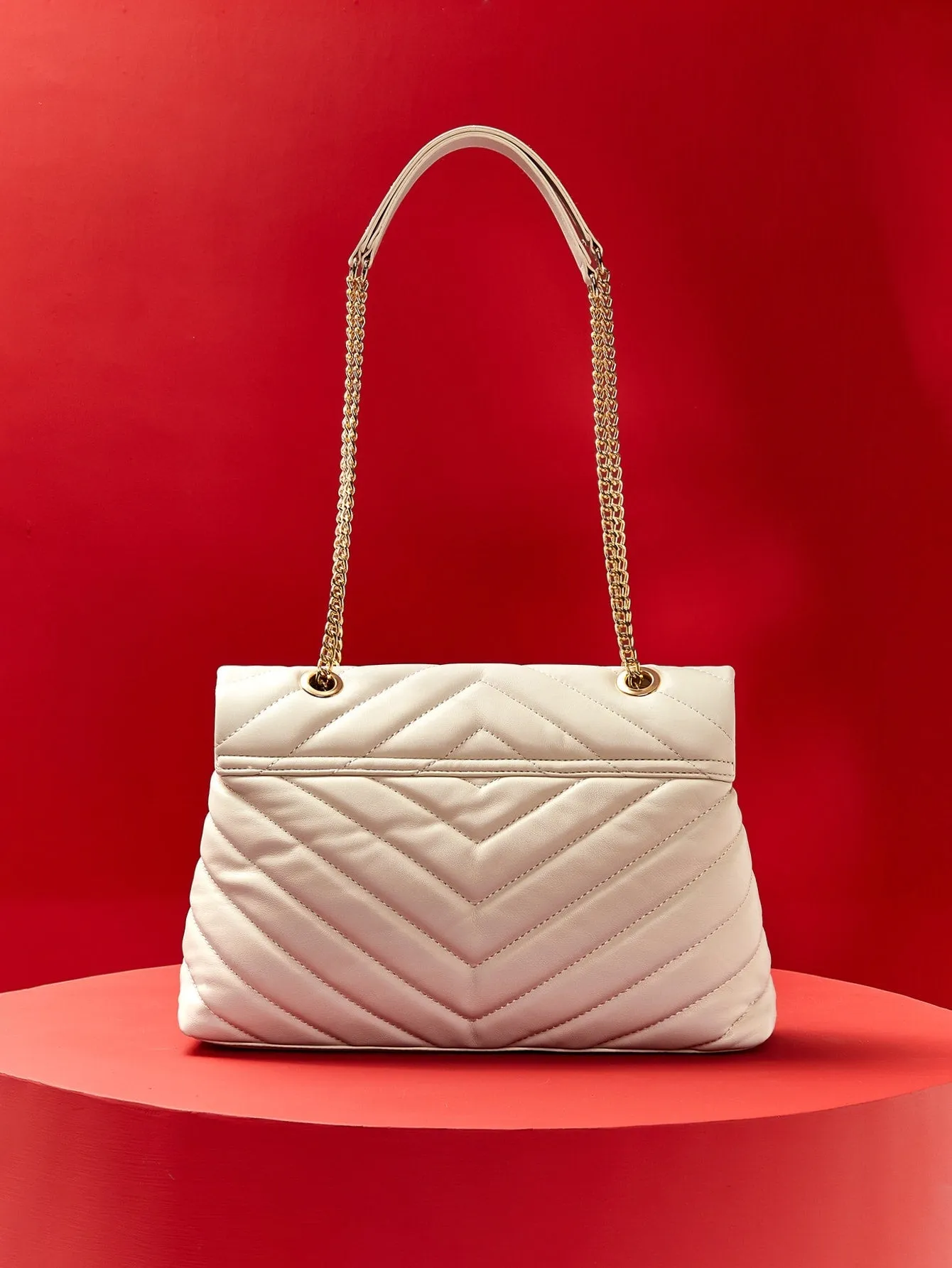 Amavi Chevron Flap Shoulder Bag - Beige - FD ⚡