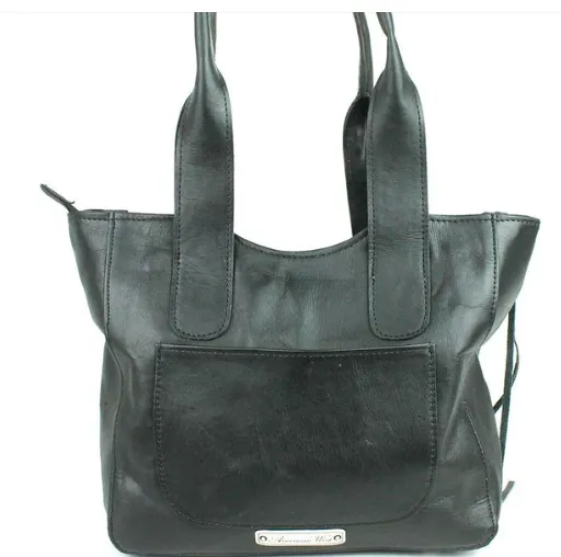 American West Handbag Mohave Collection: Leather Small Zip Top Tote with Fringe