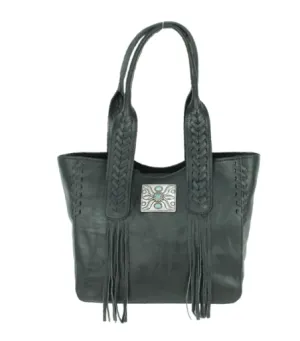 American West Handbag Mohave Collection: Leather Small Zip Top Tote with Fringe