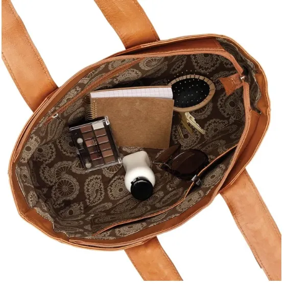 American West Handbag Mohave Collection: Leather Small Zip Top Tote with Fringe