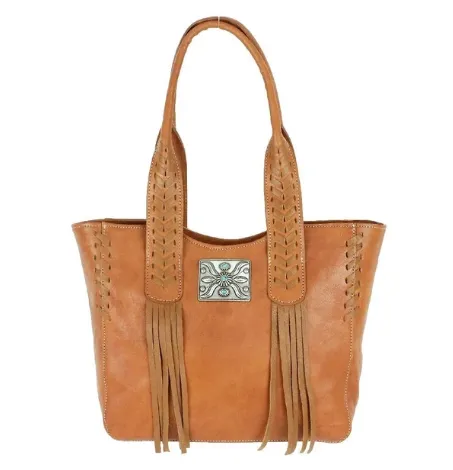 American West Handbag Mohave Collection: Leather Small Zip Top Tote with Fringe