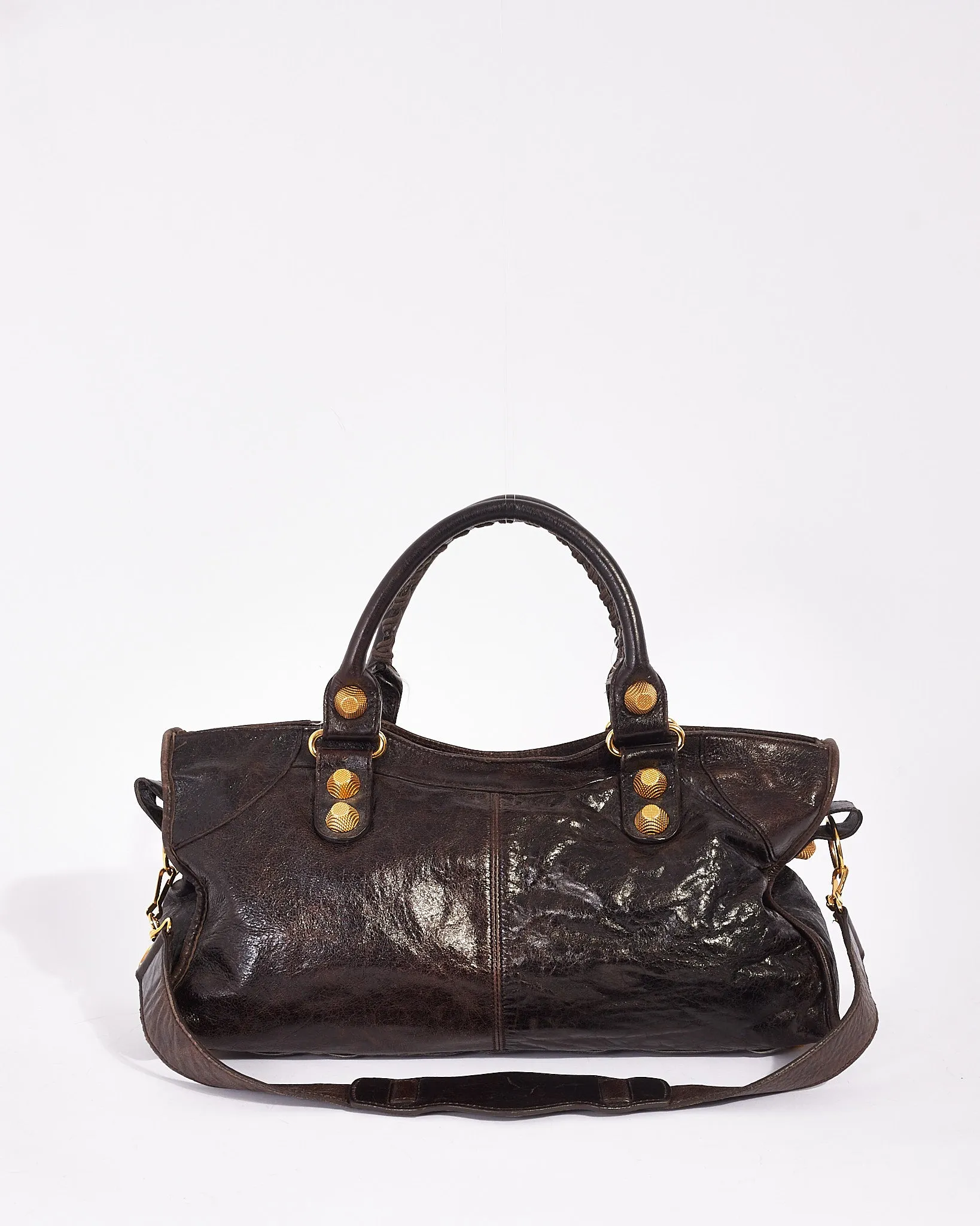 Balenciaga Brown Lambskin Leather Giant Motocross City Bag