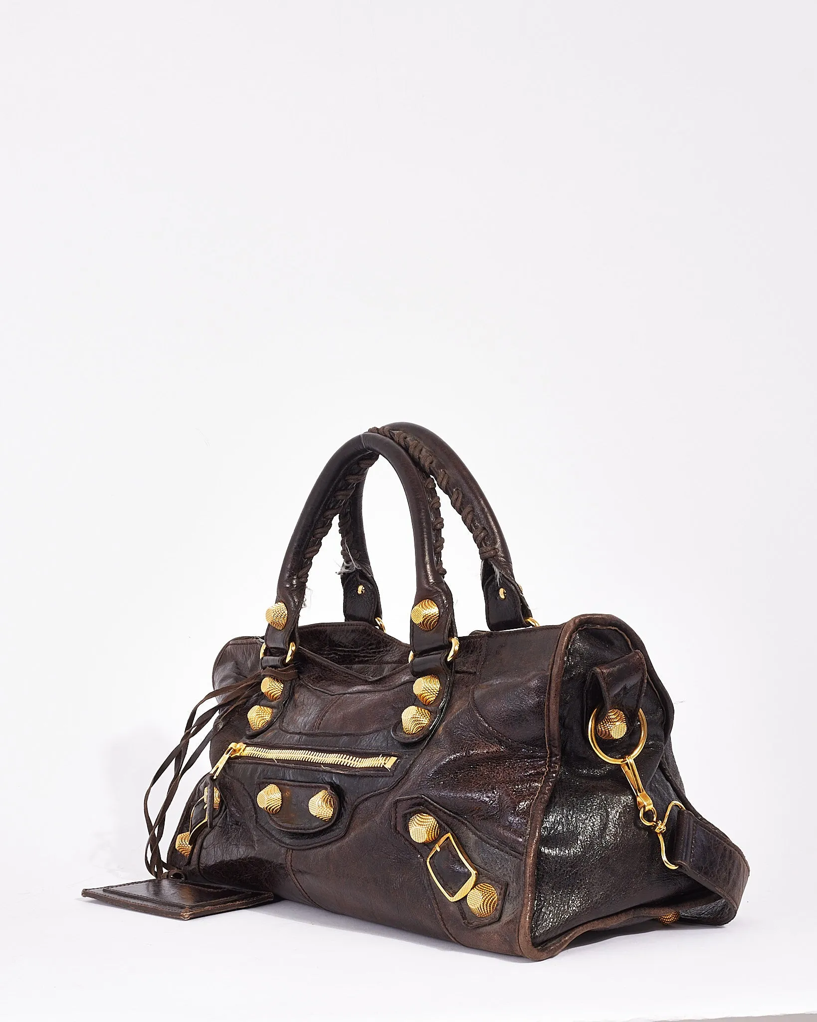 Balenciaga Brown Lambskin Leather Giant Motocross City Bag