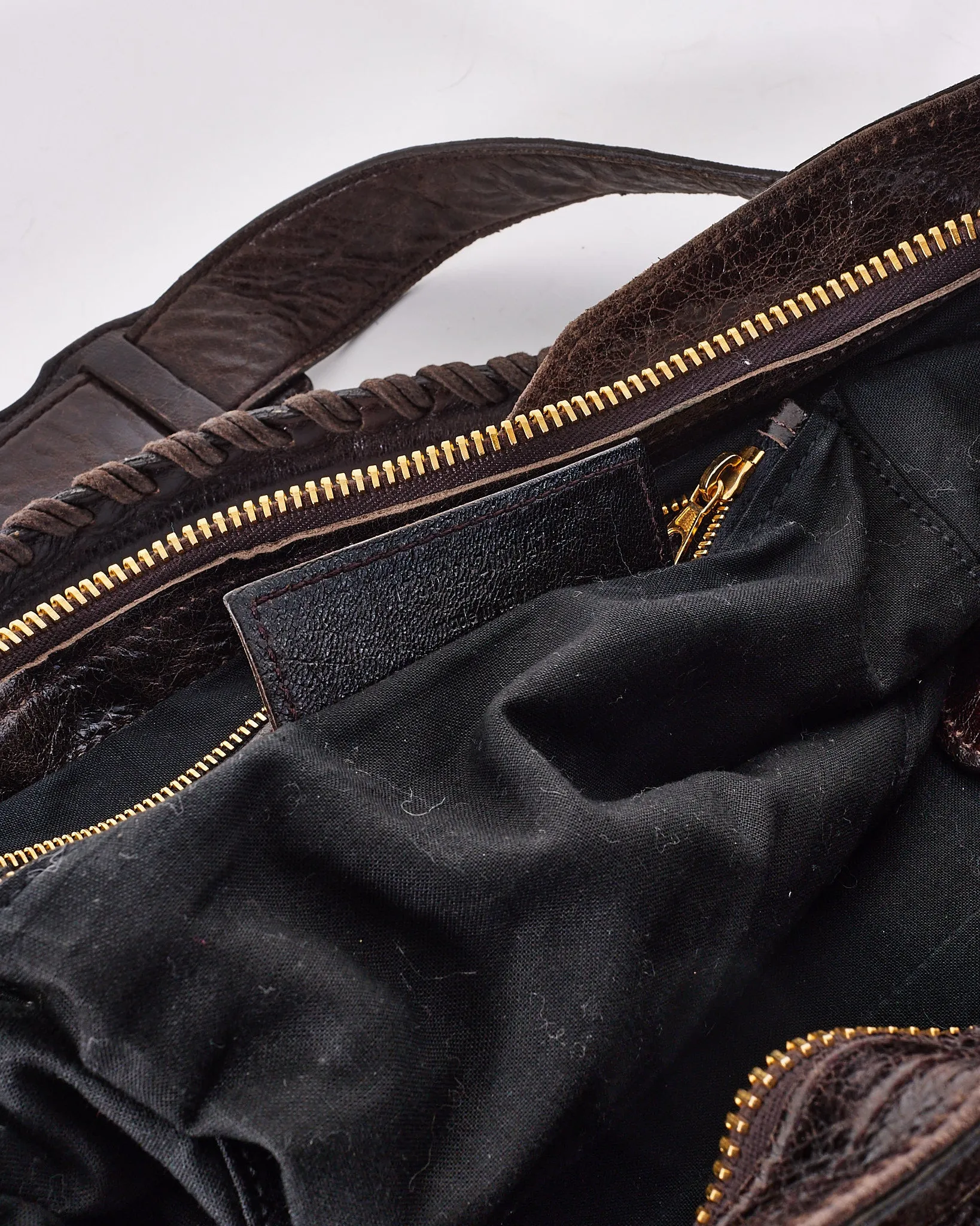 Balenciaga Brown Lambskin Leather Giant Motocross City Bag