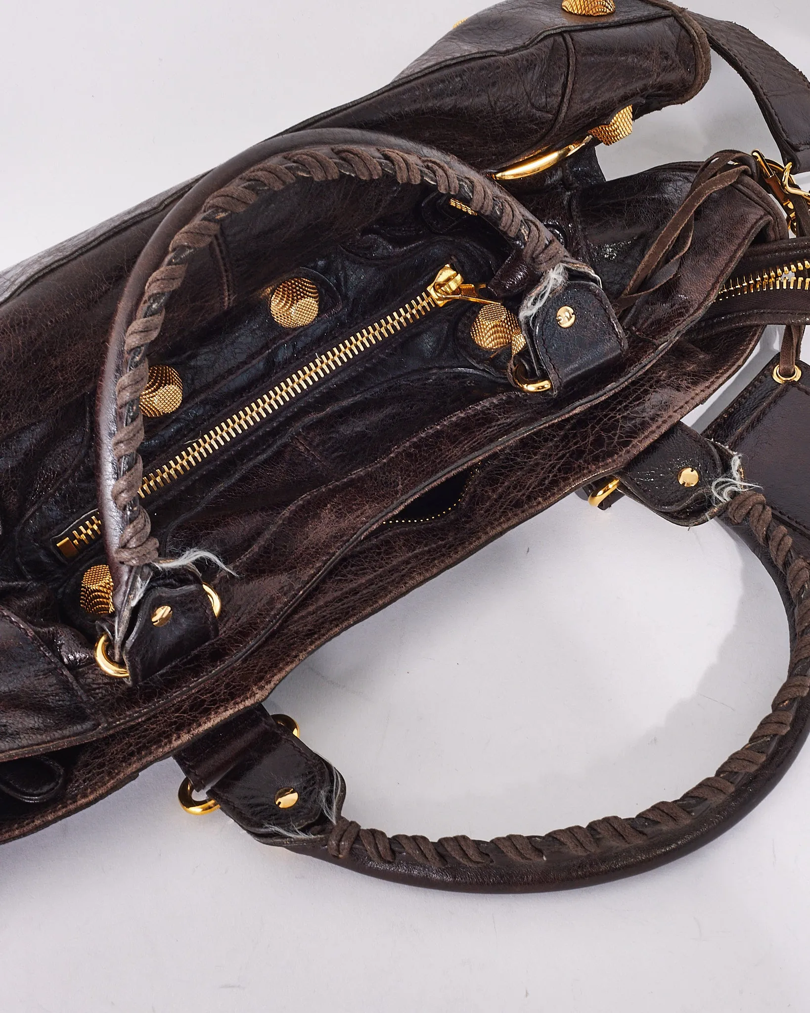 Balenciaga Brown Lambskin Leather Giant Motocross City Bag