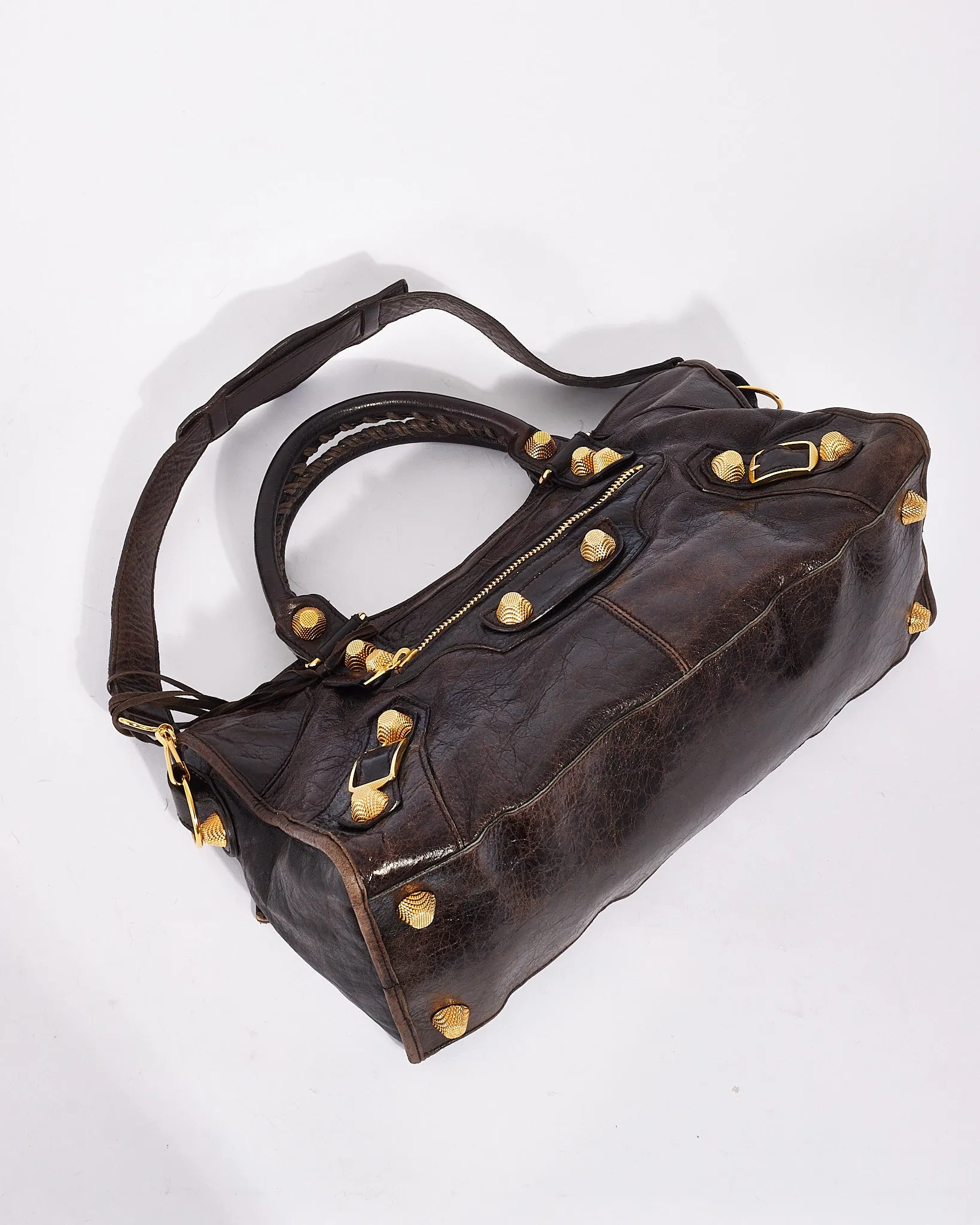 Balenciaga Brown Lambskin Leather Giant Motocross City Bag