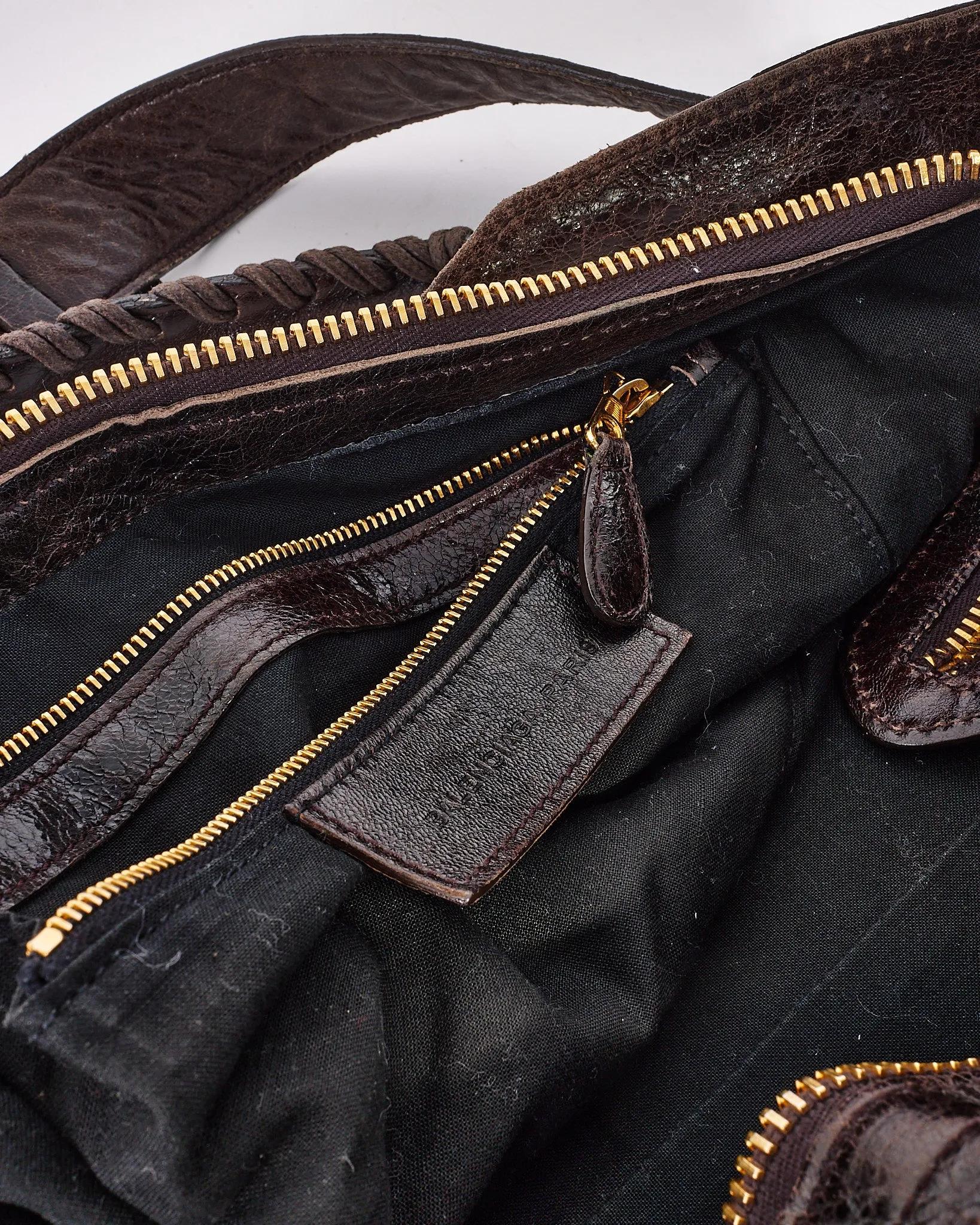 Balenciaga Brown Lambskin Leather Giant Motocross City Bag