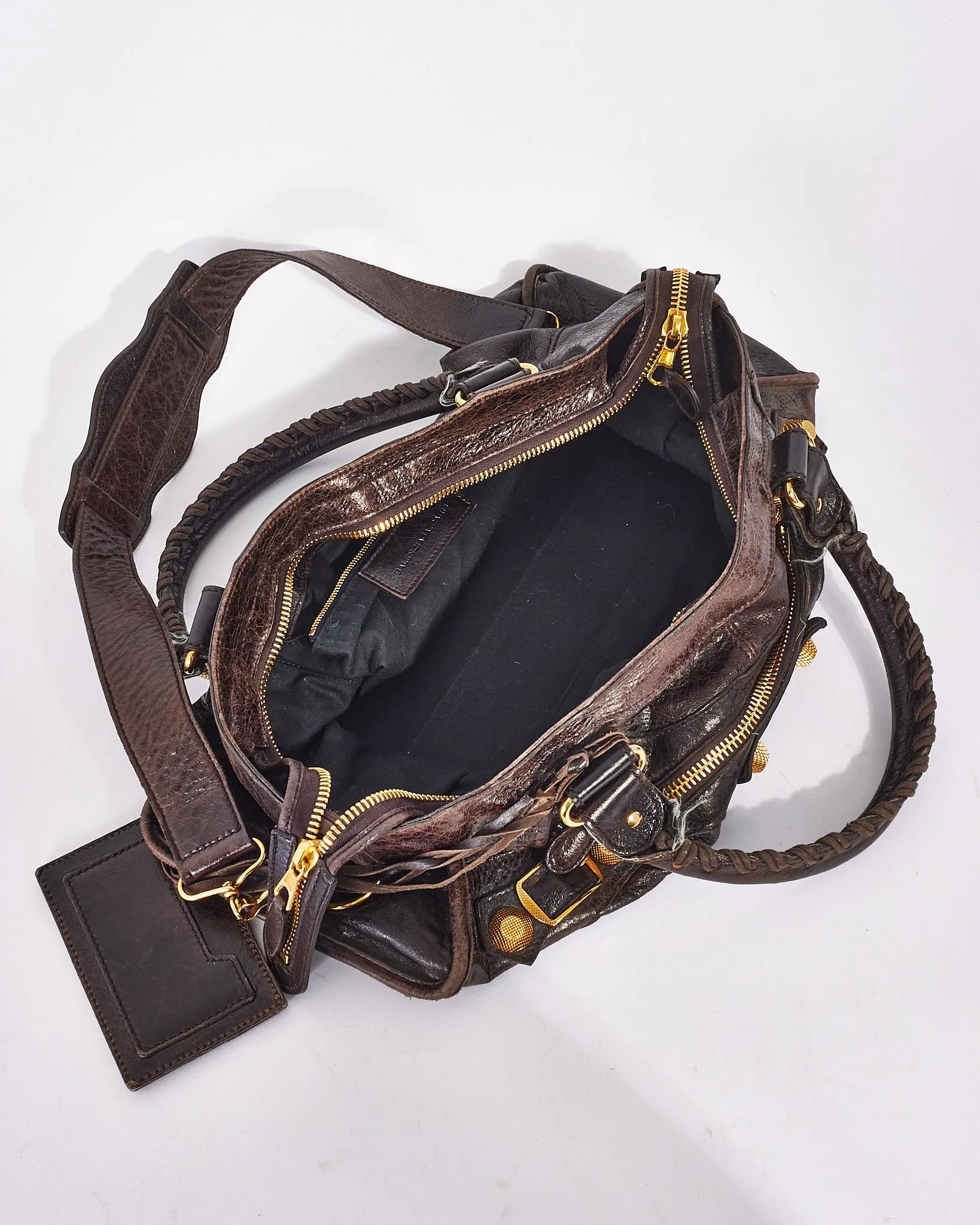Balenciaga Brown Lambskin Leather Giant Motocross City Bag