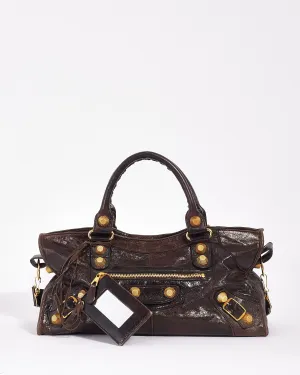 Balenciaga Brown Lambskin Leather Giant Motocross City Bag