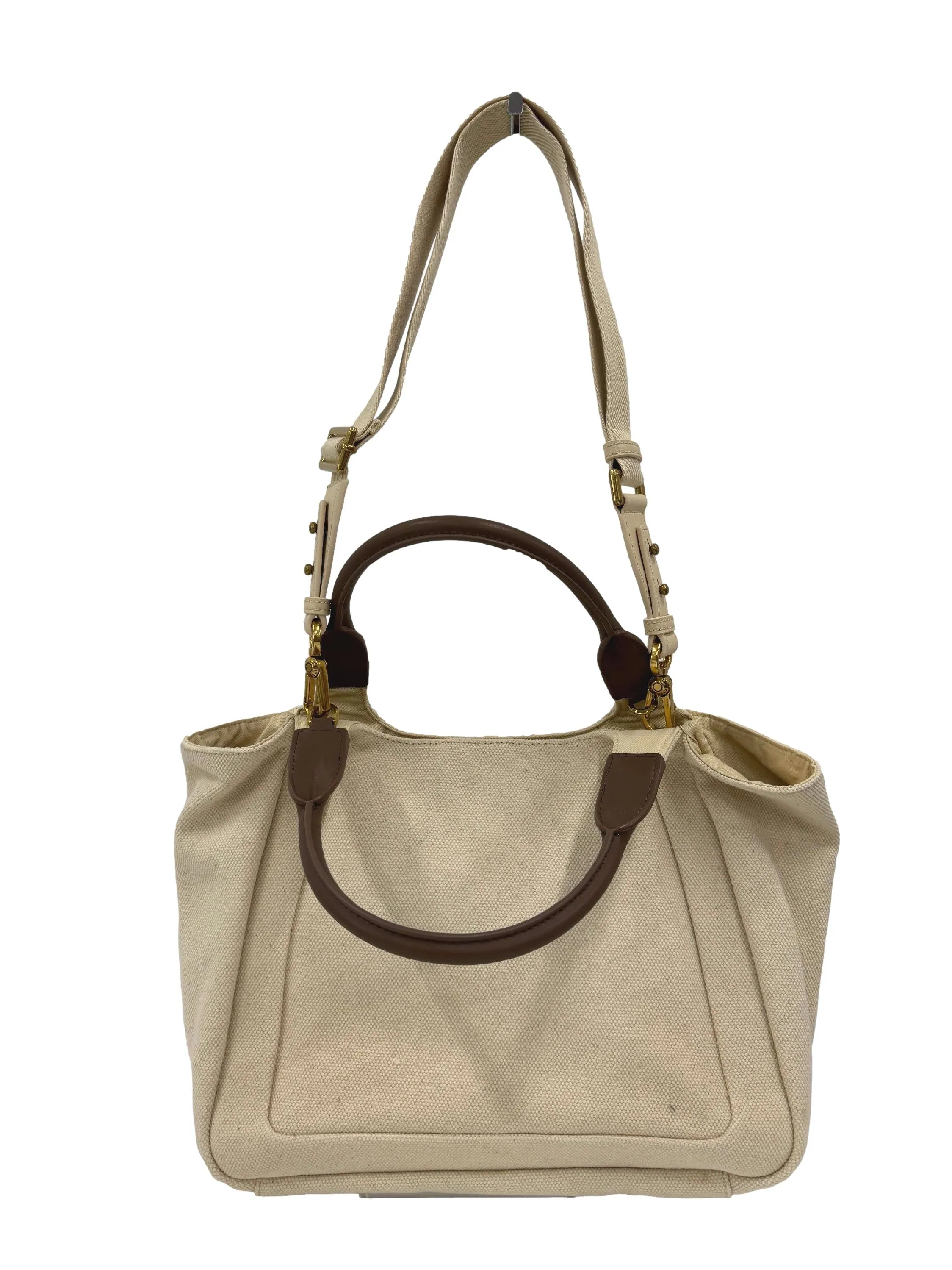 Beige Canvas Shoulder Bag