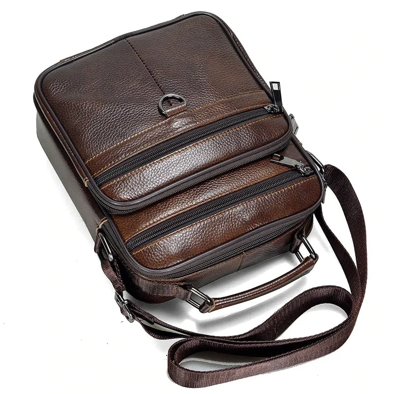 Black Cowhide Leather Messenger Bags Men iPad Business Bag
