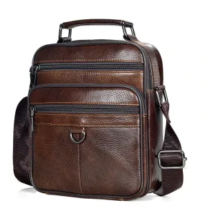 Black Cowhide Leather Messenger Bags Men iPad Business Bag