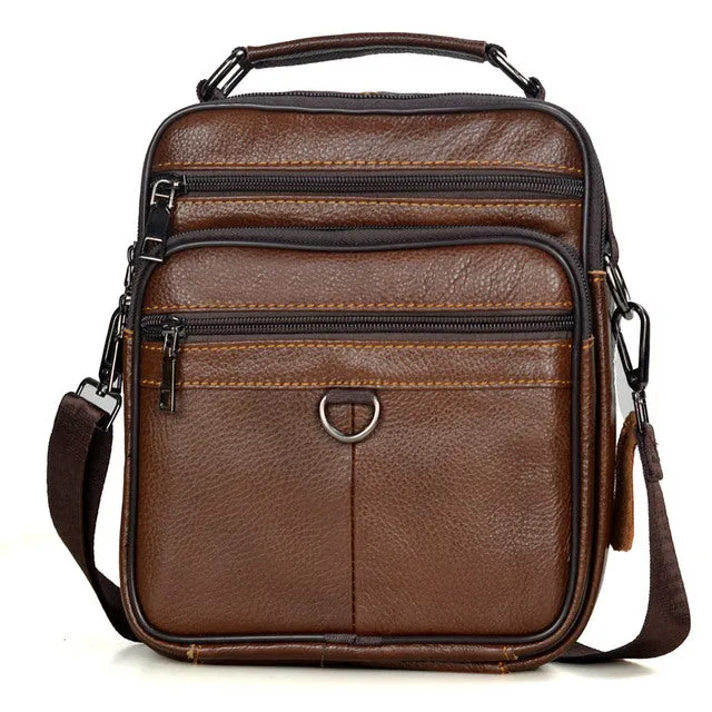Black Cowhide Leather Messenger Bags Men iPad Business Bag