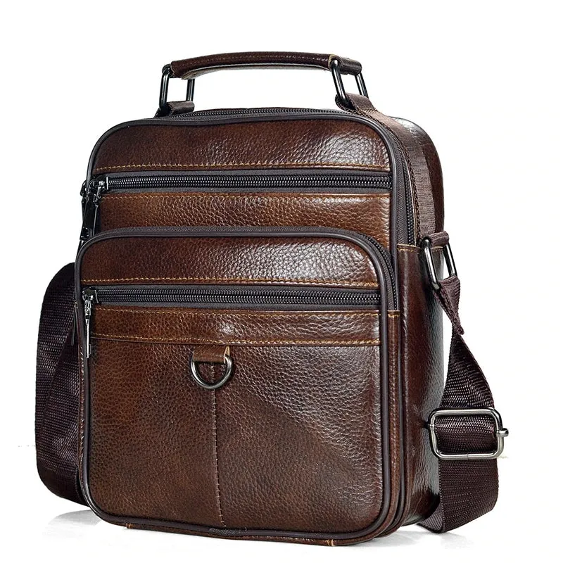 Black Cowhide Leather Messenger Bags Men iPad Business Bag
