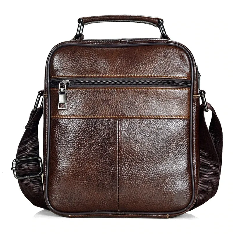 Black Cowhide Leather Messenger Bags Men iPad Business Bag