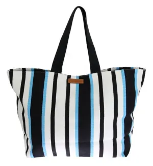 Blue White Striped Cotton Shopping Tote