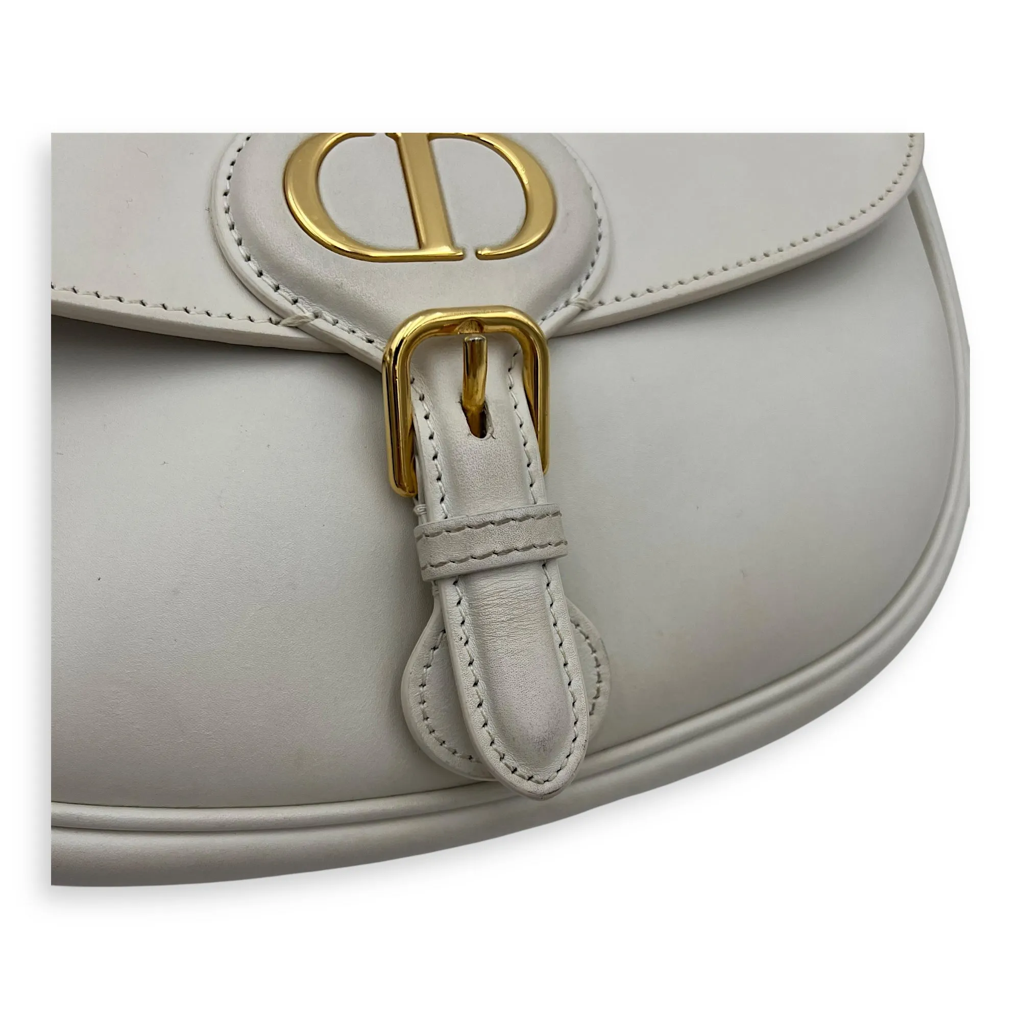 Bobby Medium White Crossbody Bag in Calfskin, Gold hardware