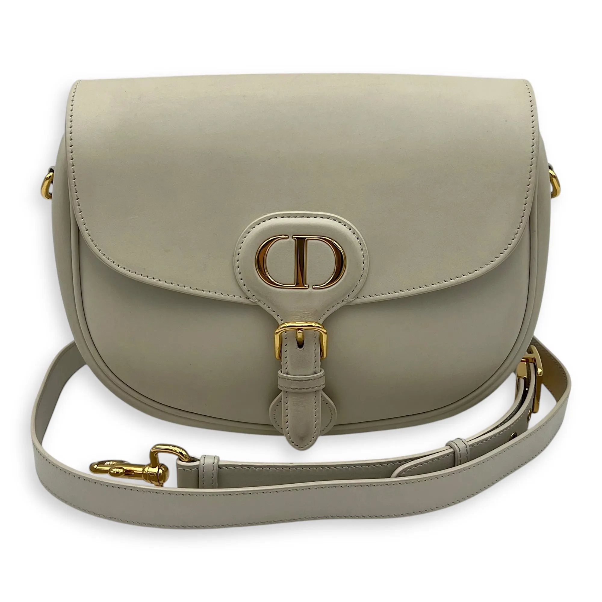 Bobby Medium White Crossbody Bag in Calfskin, Gold hardware
