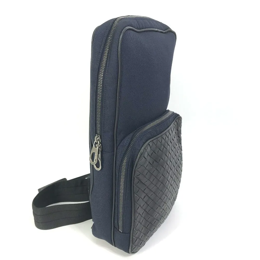 BOTTEGAVENETA Sling bag Leather / canvas Navy Cross Sling Bag INTRECCIATO mens Used Authentic