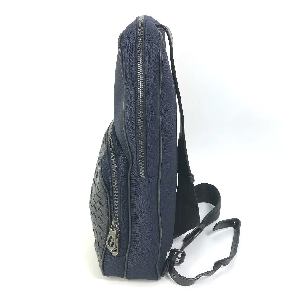 BOTTEGAVENETA Sling bag Leather / canvas Navy Cross Sling Bag INTRECCIATO mens Used Authentic