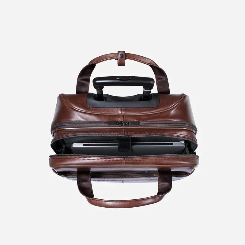Brando Winchester 17" Leather Laptop Bag On Wheels Brown