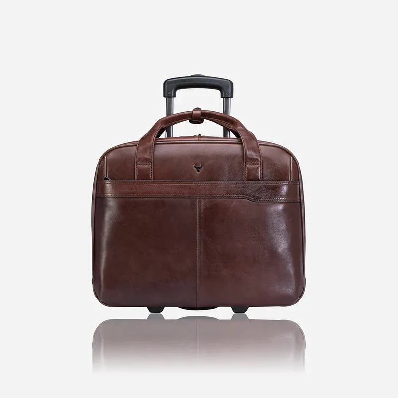 Brando Winchester 17" Leather Laptop Bag On Wheels Brown