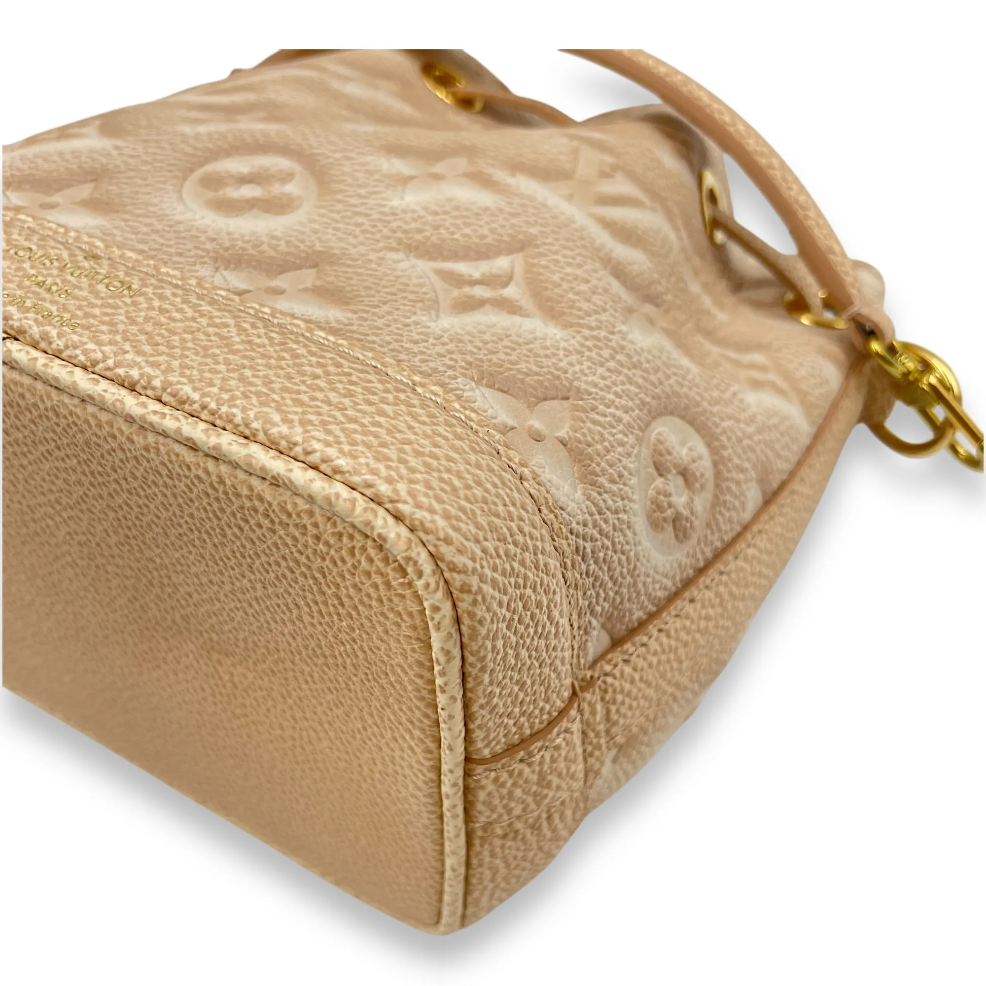 Bucket 13cm Beige Crossbody Bag in Coated Canvas, Gold hardware