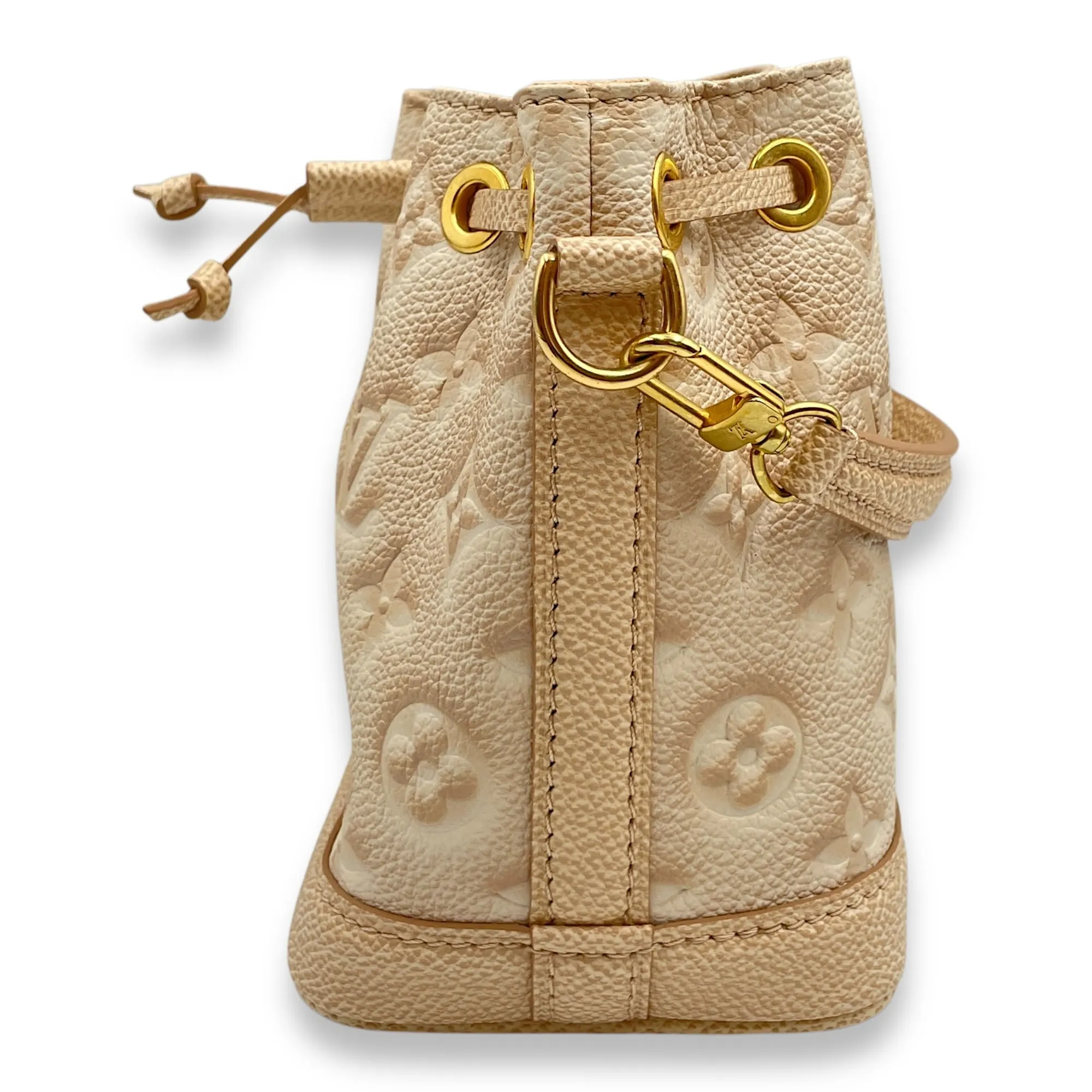 Bucket 13cm Beige Crossbody Bag in Coated Canvas, Gold hardware
