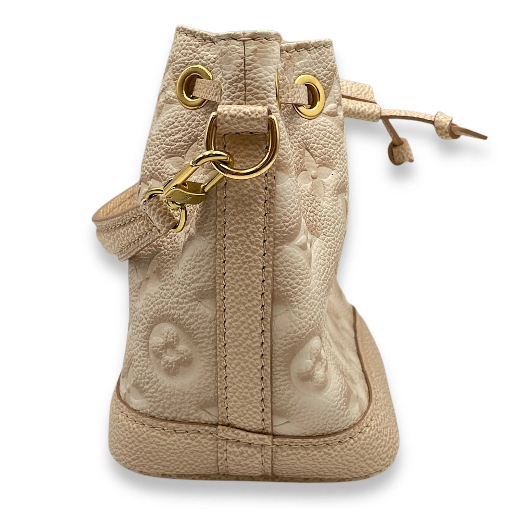 Bucket 13cm Beige Crossbody Bag in Coated Canvas, Gold hardware