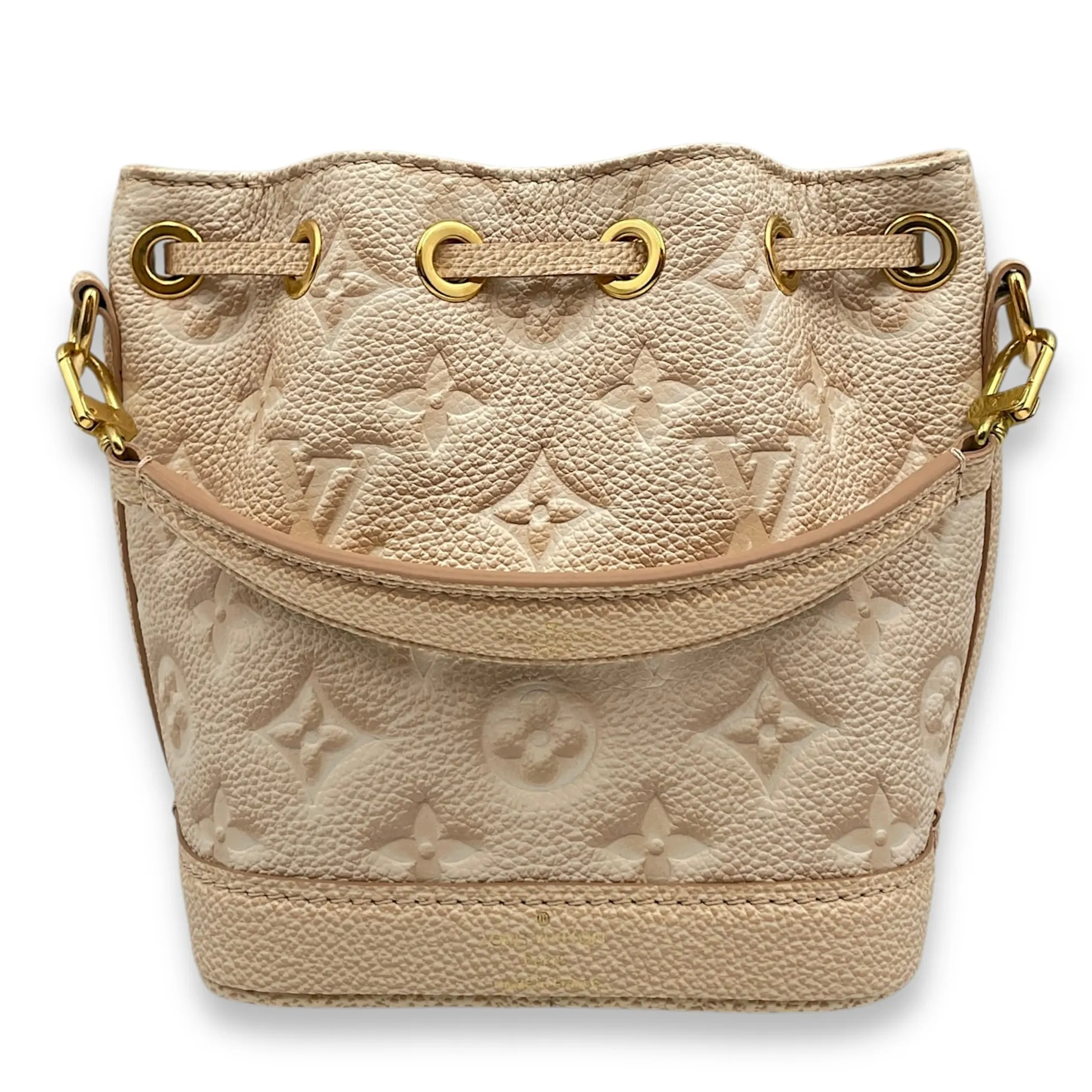 Bucket 13cm Beige Crossbody Bag in Coated Canvas, Gold hardware