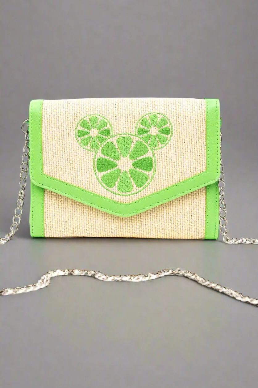 Buckle Down Mickey Mouse Lime Raffia Cross Body Bag