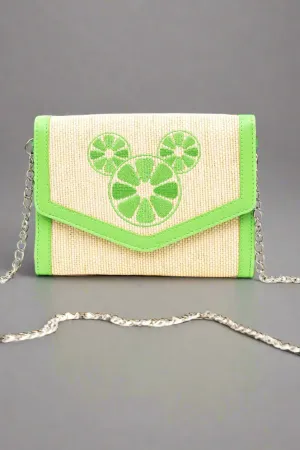 Buckle Down Mickey Mouse Lime Raffia Cross Body Bag