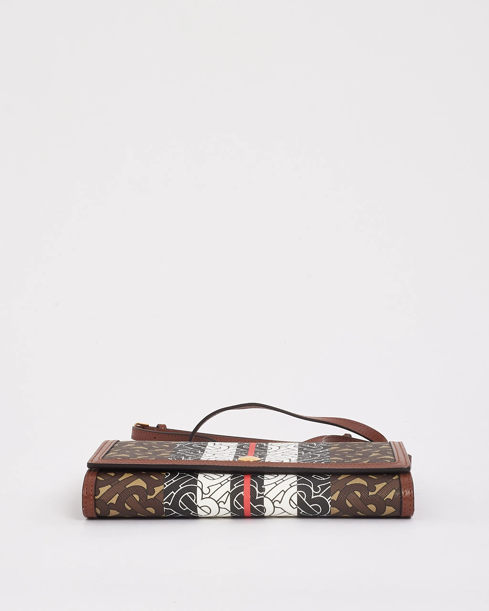 Burberry Brown Bridle Monogram Stripe E-Canvas Hannah Wallet with Strap