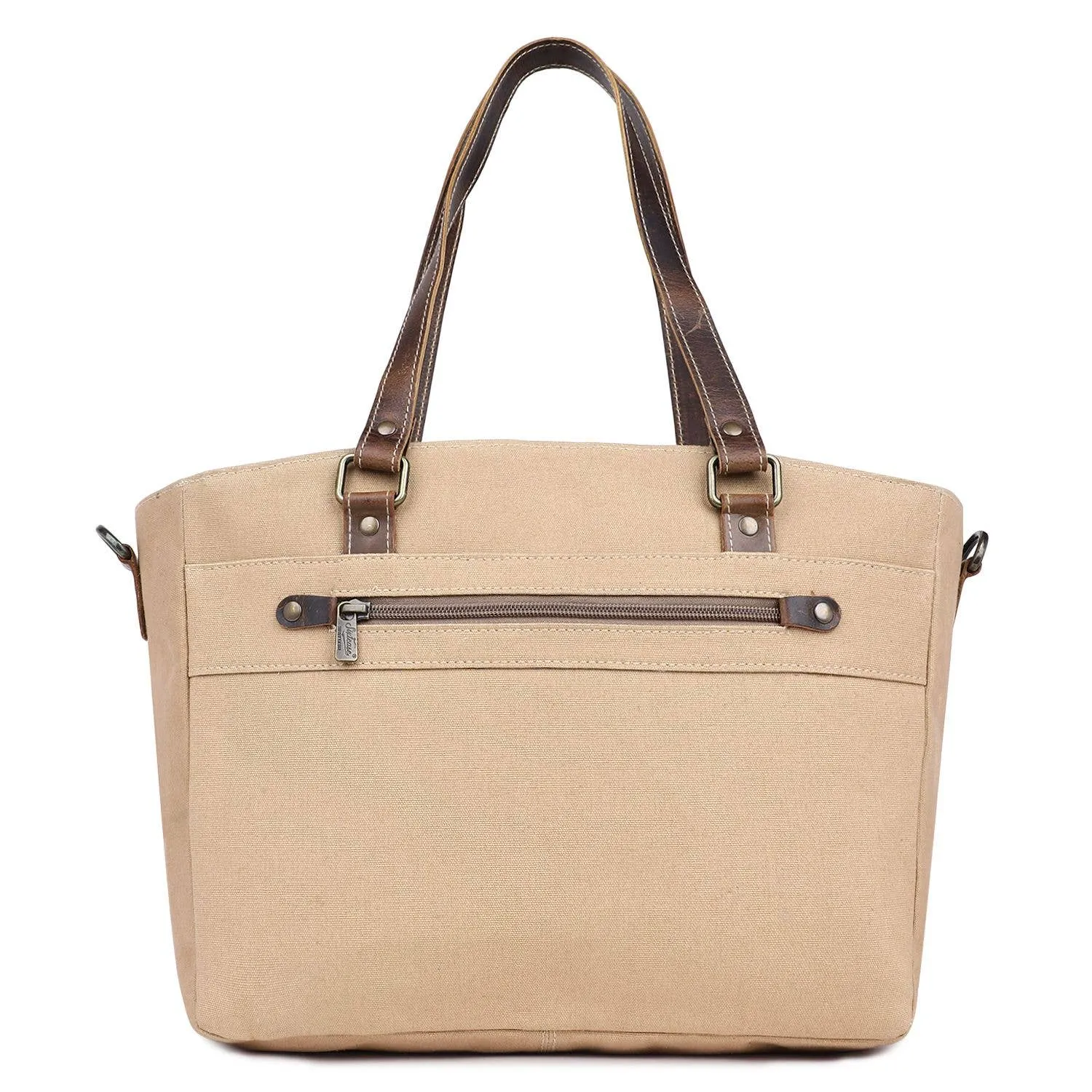 Canvas & Leather Women's Tote Bag - Sea Salt/Desert Sand