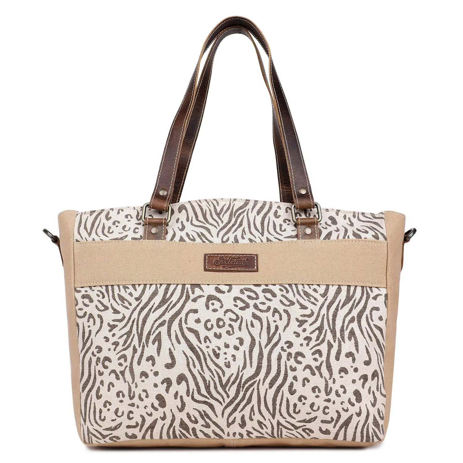 Canvas & Leather Women's Tote Bag - Sea Salt/Desert Sand