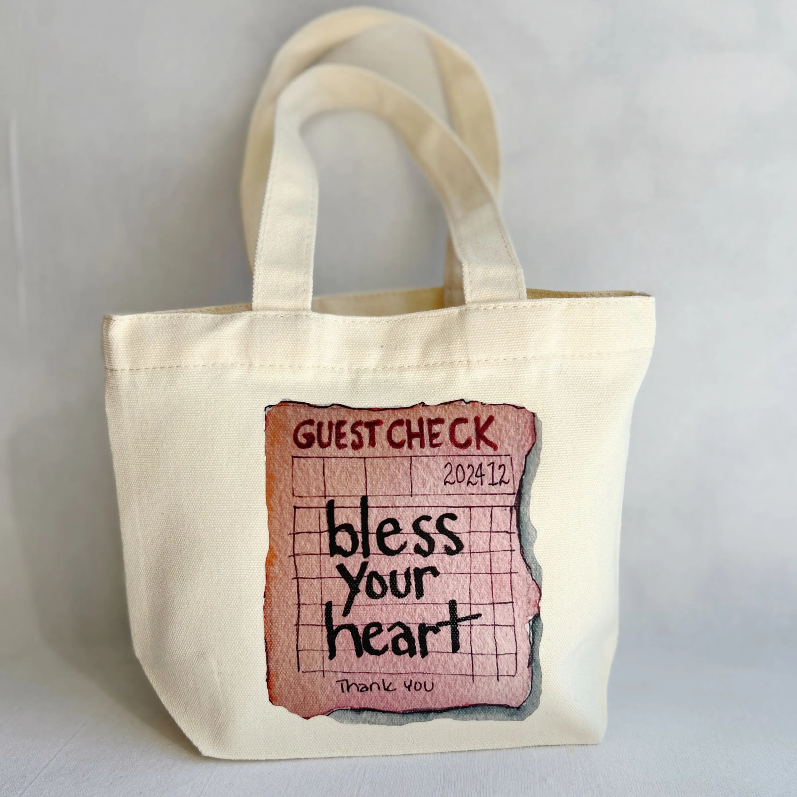 Canvas Mini Tote Bag - Bless your Heart  Guest Check