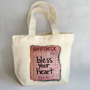 Canvas Mini Tote Bag - Bless your Heart  Guest Check