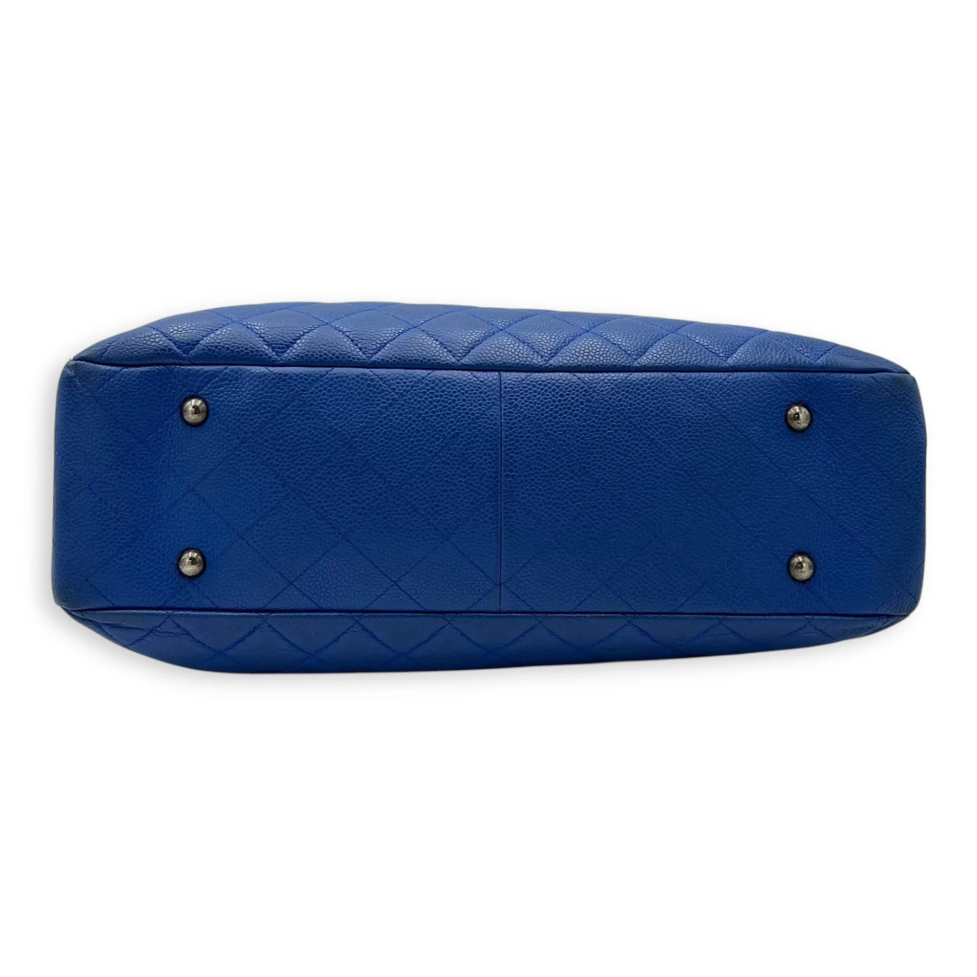 CC Quilted Blue Tote Bag in Caviar Leather, Ruthenium hardware
