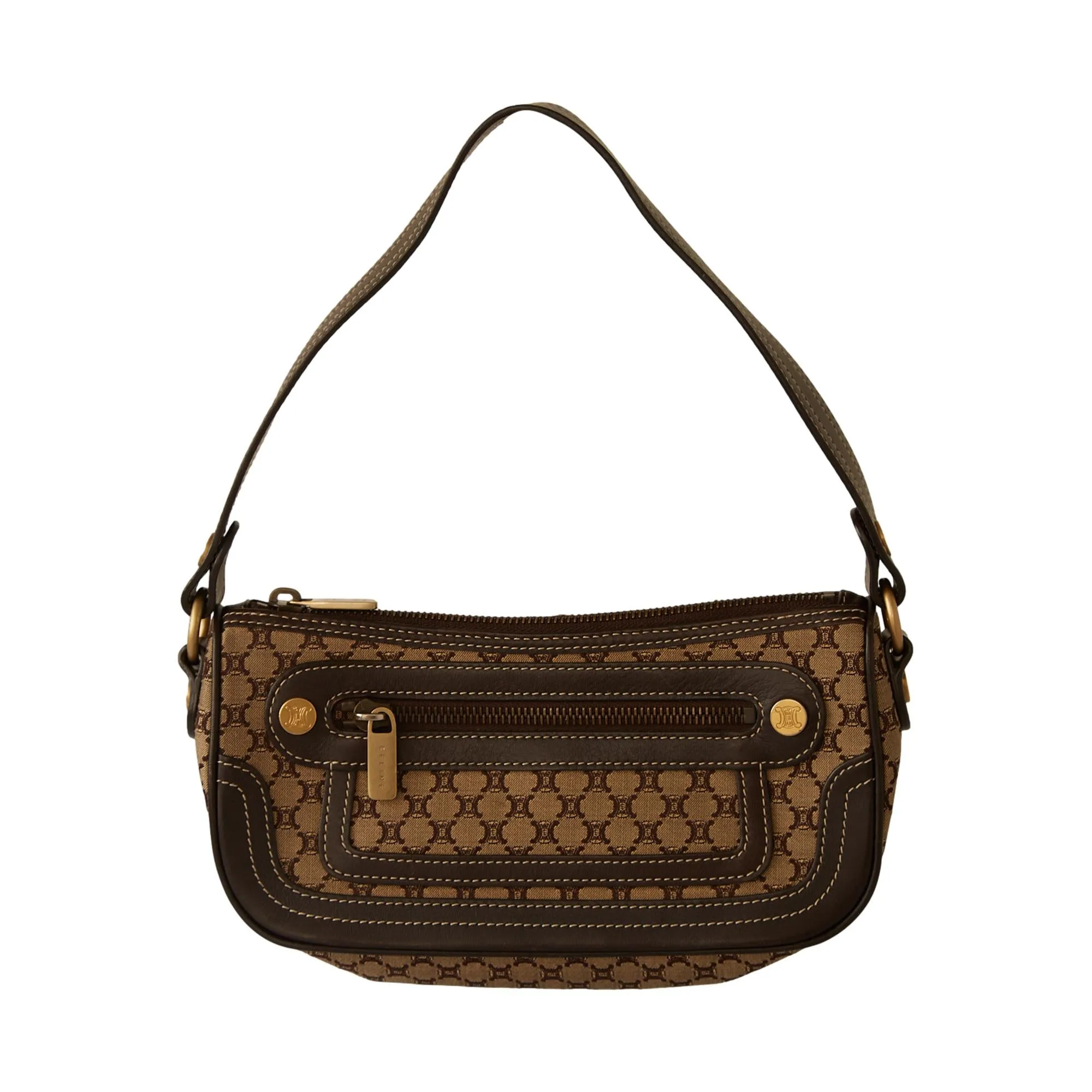 Celine Brown Logo Mini Shoulder Bag