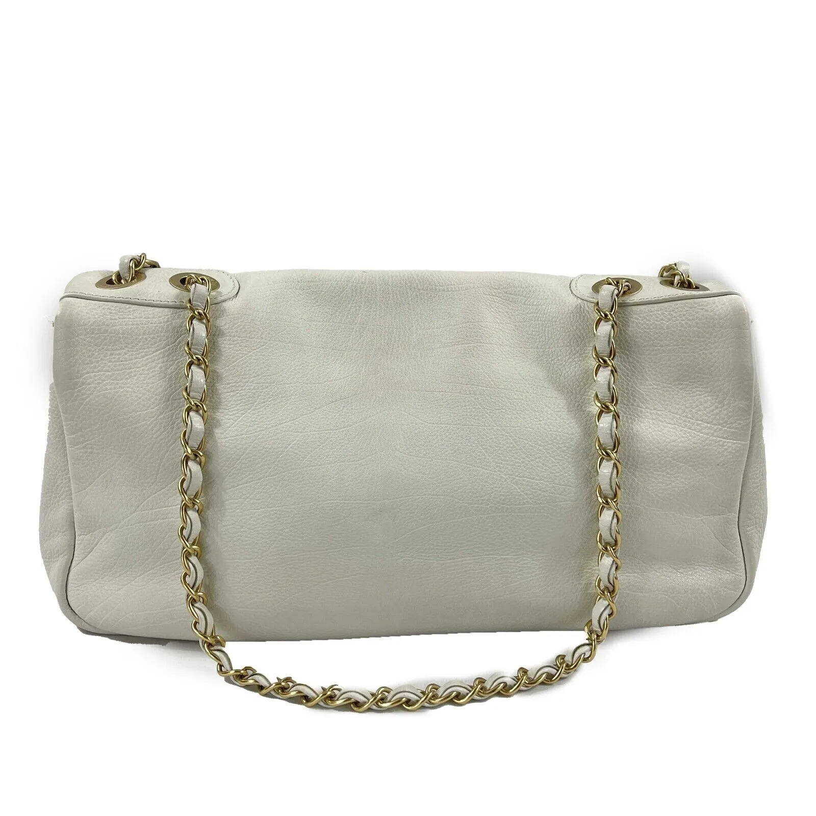 CHANEL - 09C White Mosaic Metal East West Calfskin Flap Crossbody / Shoulder Bag