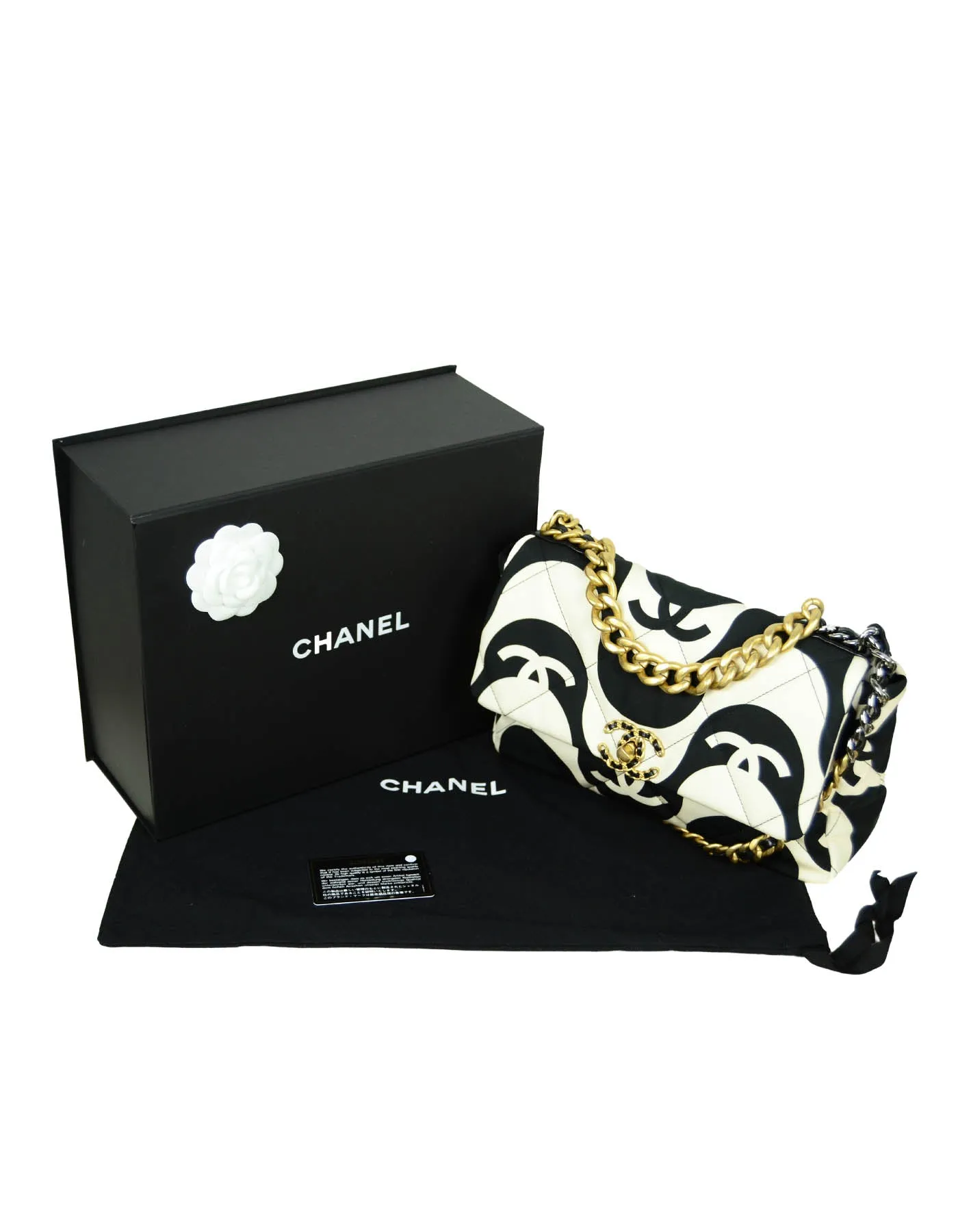 Chanel 2021 Black/ Ecru Fabric CC Printed Large 19 Flap Bag