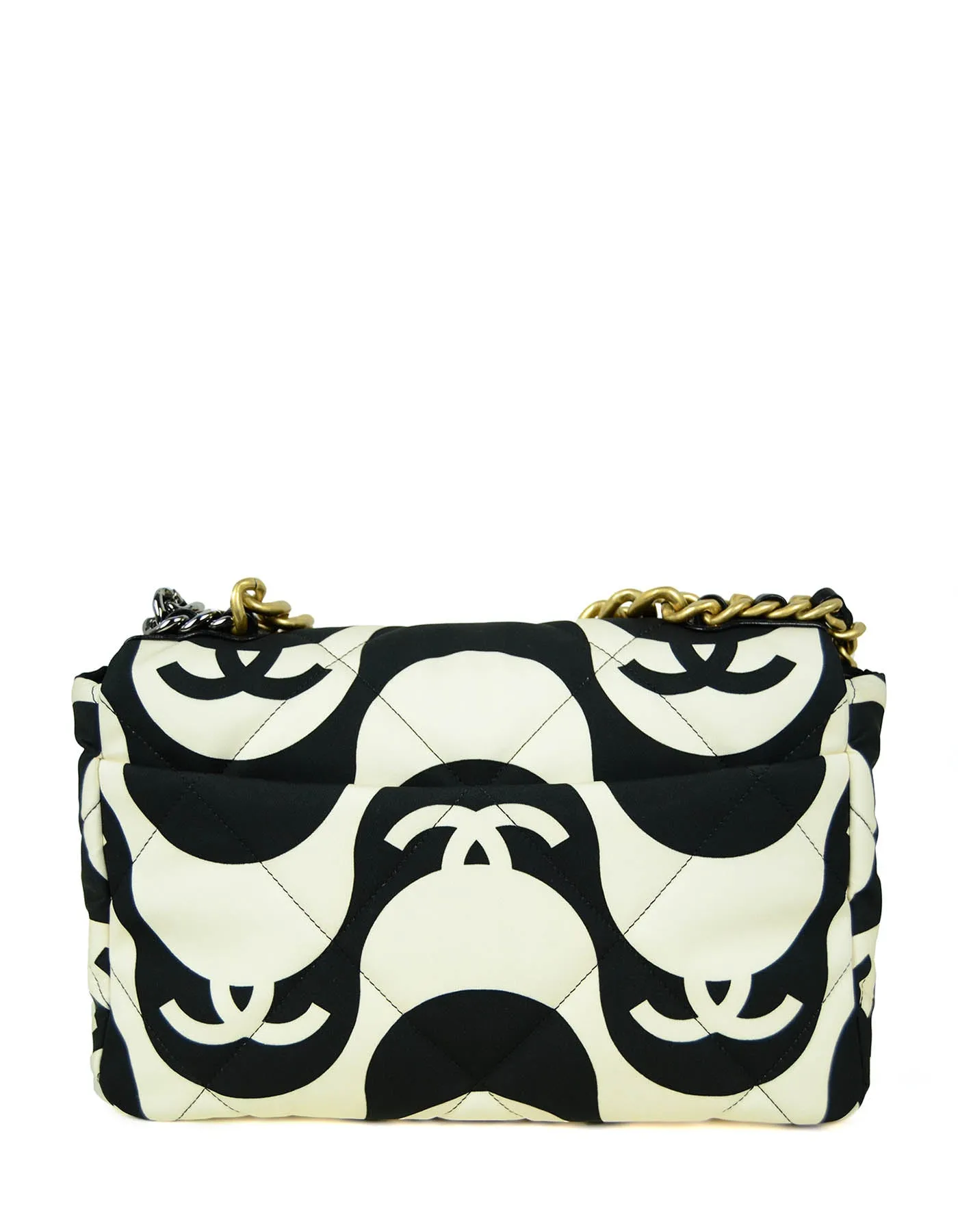 Chanel 2021 Black/ Ecru Fabric CC Printed Large 19 Flap Bag