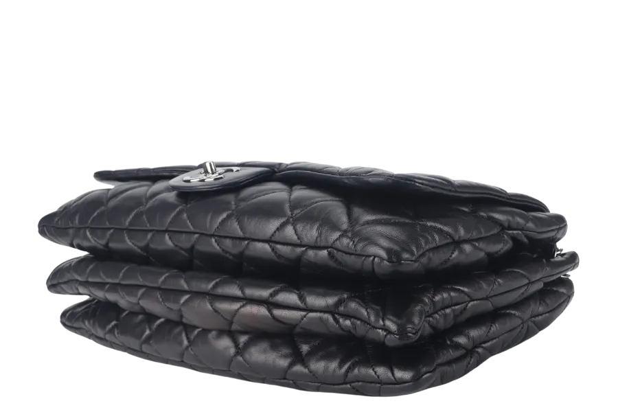 CHANEL 3 ACCORDION FLAP BAG (1390xxxx) BLACK LAMBSKIN GUNMETAL HARDWARE WITH CARD AND DUST COVER