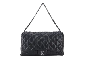 CHANEL 3 ACCORDION FLAP BAG (1390xxxx) BLACK LAMBSKIN GUNMETAL HARDWARE WITH CARD AND DUST COVER