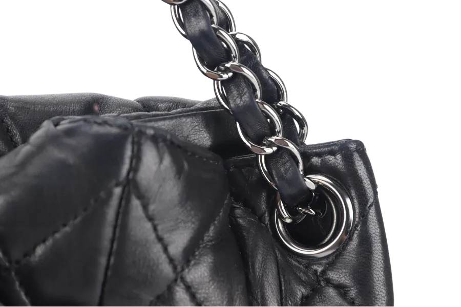 CHANEL 3 ACCORDION FLAP BAG (1390xxxx) BLACK LAMBSKIN GUNMETAL HARDWARE WITH CARD AND DUST COVER