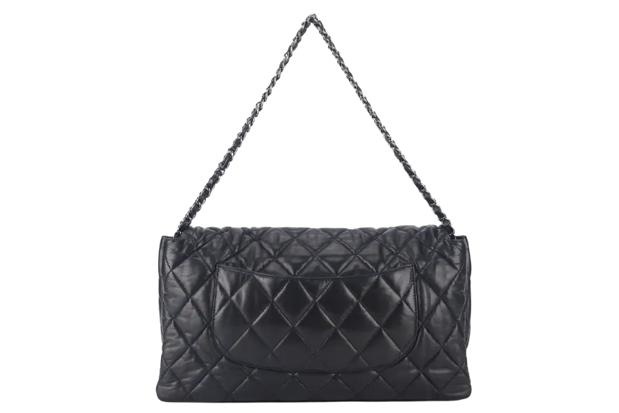 CHANEL 3 ACCORDION FLAP BAG (1390xxxx) BLACK LAMBSKIN GUNMETAL HARDWARE WITH CARD AND DUST COVER